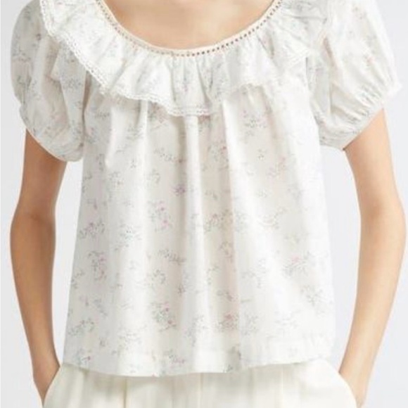 Doen Tops - Doen Silvie Top White Organic Cotton Floral Ruffle Blouse Sz XS